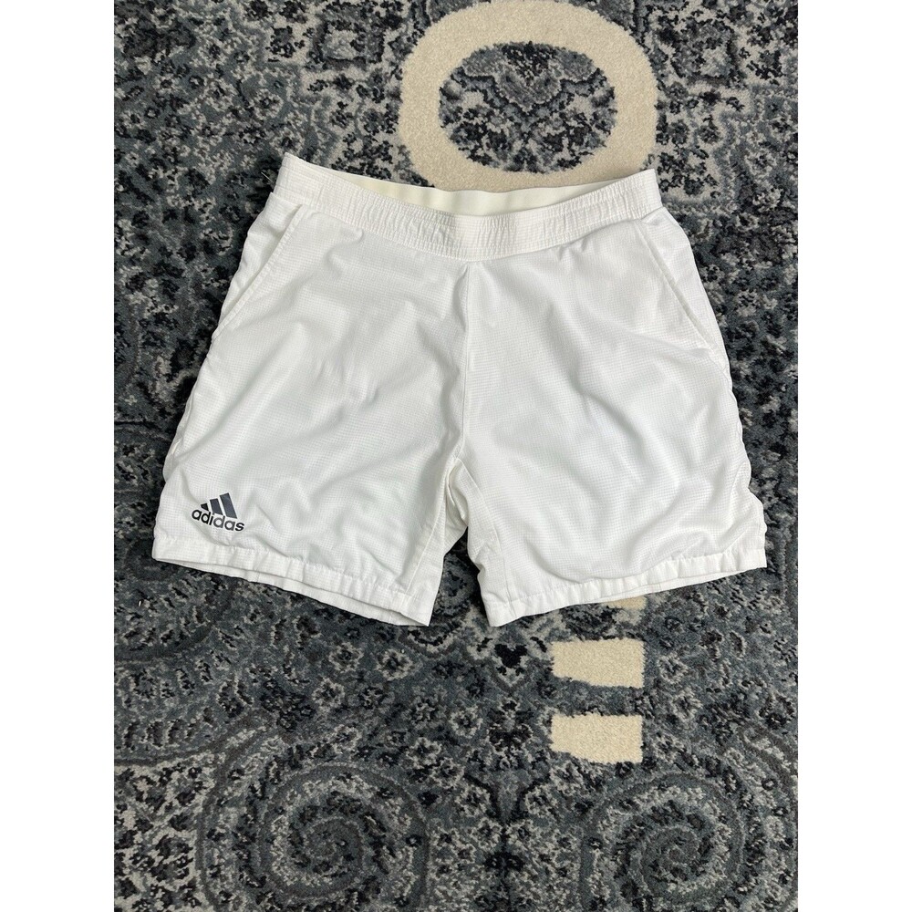 Mens Adidas Ergo 7" Tech Tennis Shorts White Size Medium Prime Green FK0793